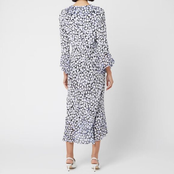 100% SILK Lux RIXO Blue (periwinkle) and White Camo Tulip Dress Coleen M - Picture 4 of 7